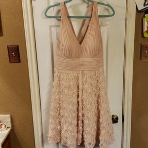 Blush colored mini dress with Floral skirt